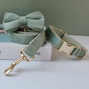 Wholesale Luxury Nylon Dog Collar Leash With Bow Tie Gold Metal Bbuckles Adjustable Pet Supplies from china suppliers