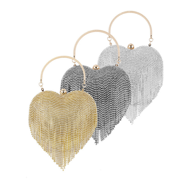 Customize Luxury Handbags Minibook Fashion Heart shaped Diamond Clutch for Evening Party