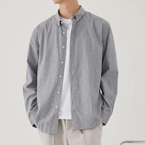 Wholesale Men′s 2023 Spring and Autumn New Business Lapel Shirt Men′s Striped Cardigan Long-Sleeved Casual Men′s Shirt from china suppliers