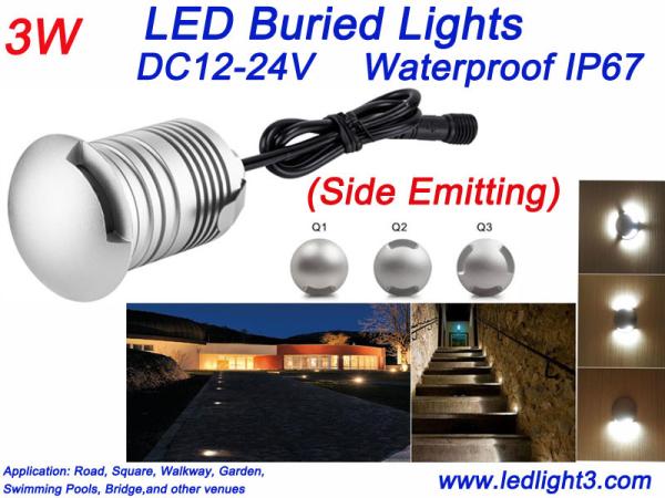 3W Side Emitting Led Buried Light IP67 Waterproof Deck Floor Patio Inground Led
