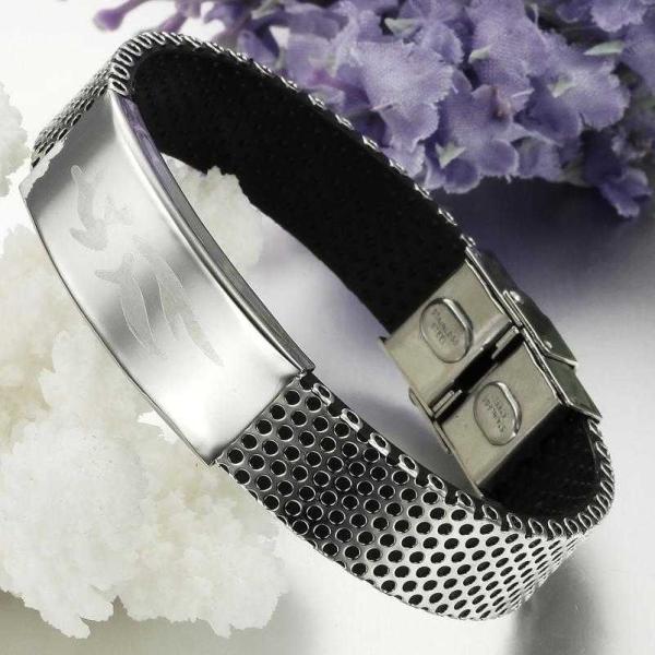 Tagor Stainless Steel Jewelry Super Fashion Silicone Leather Bracelet Bangle