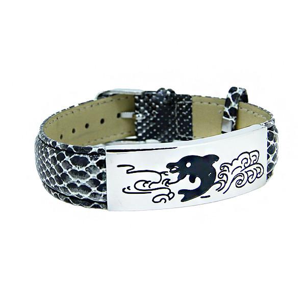 Europ American Fashion Trendy Stainless Steel Geniune PU Leather Bracelet Bangle