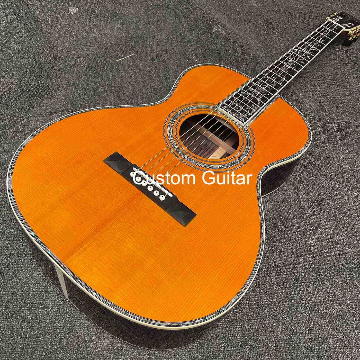 39" Solid Rosewood Back Side Acoustic Guitar Ebony Fretboard Abalone Inlays in Yellow Painting