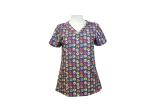 150G Short Sleeve Scrub Top Printed Women Polyester 93% Spandex 7%