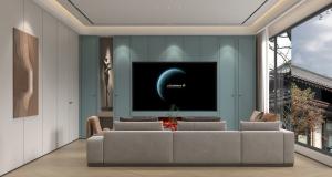 Wholesale Fadior Soft Blue Stainless Steel TV Storage Cabinet With Seamless Integration from china suppliers