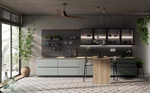 Wholesale Mint Green stylish PET Kitchen Cabinets Fitted With Wood Dining Table from china suppliers
