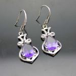 Fashion 925 Silver Pear Shape Amethyst Cubic Zircon Earrings（PSJ06005）