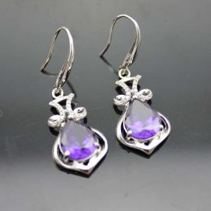 Wholesale Fashion 925 Silver Pear Shape Amethyst Cubic Zircon Earrings（PSJ06005） from china suppliers