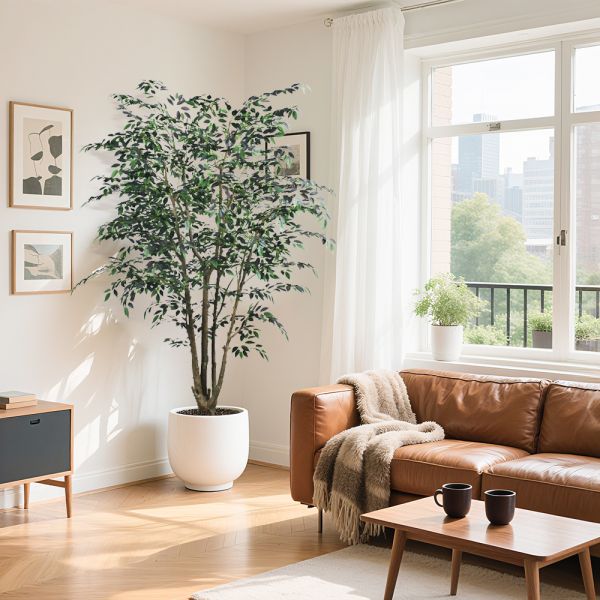 Lifelike Artificial Mini Ficus Tree - Artistic Trunk in 7.5FT/9.2FT, Low Maintenance for Luxury Spa & Restaurant Interior Design