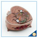 Castle Desgin Antique Brass Metal Heart Shape Jewelry Box