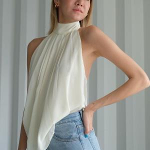 Wholesale Temperament Hanging Neck Dewback Chiffon Pure Color Blouse Woman from china suppliers
