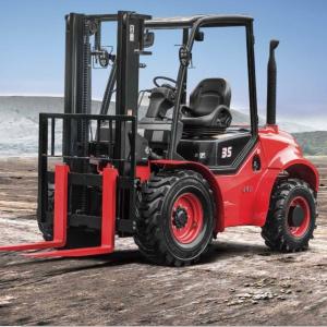 Wholesale Masted Rough Terrain Forklift , Off Road 3 Ton Red Steel 4x4 Forklift from china suppliers