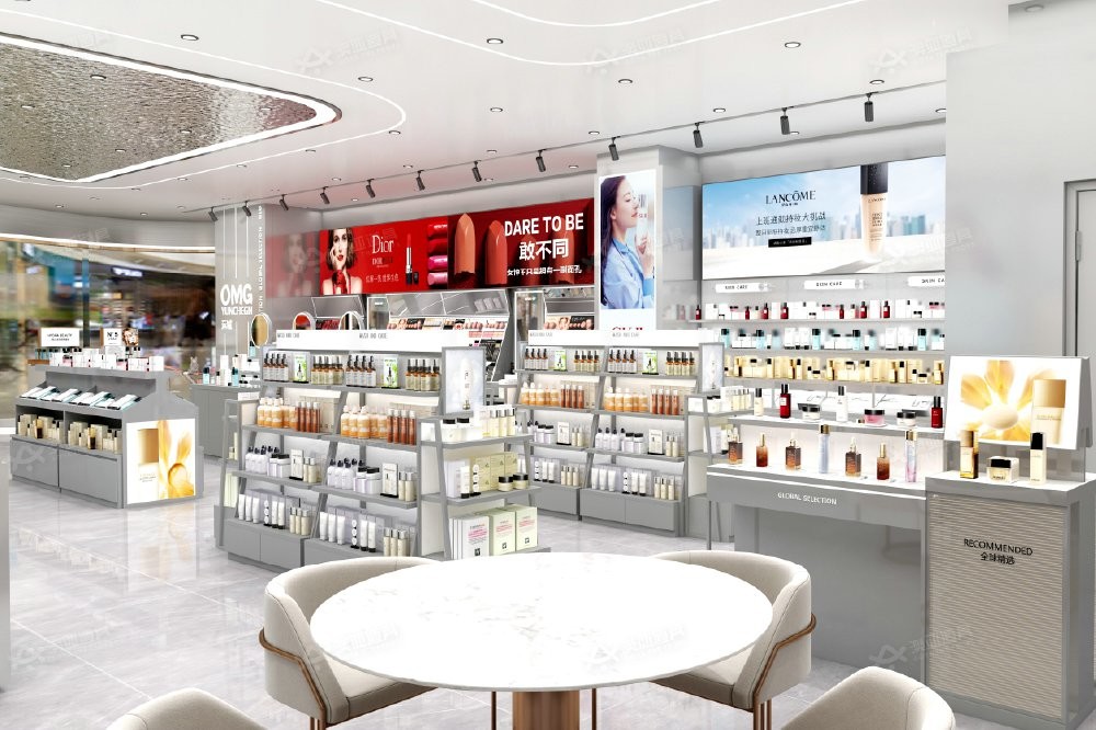 GDR05-JC02 Beauty Display Rack with Translucent Light Panel and Glass Cabinet for High-end Cosmetics Specialty Store