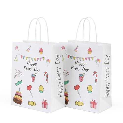 Custom Plated Cake Bread Food Packaging Shopping Kraft Handle Paper Bags With
