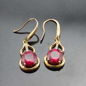 Wholesale 18k Rose Gold Plated 925 Silver 8mm Round Created Ruby Earrings (PSJ04155) from china suppliers