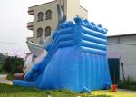 EN14960 Inflatable Dry Slide For Kids , Blue Double Stitch Inflatable Shark