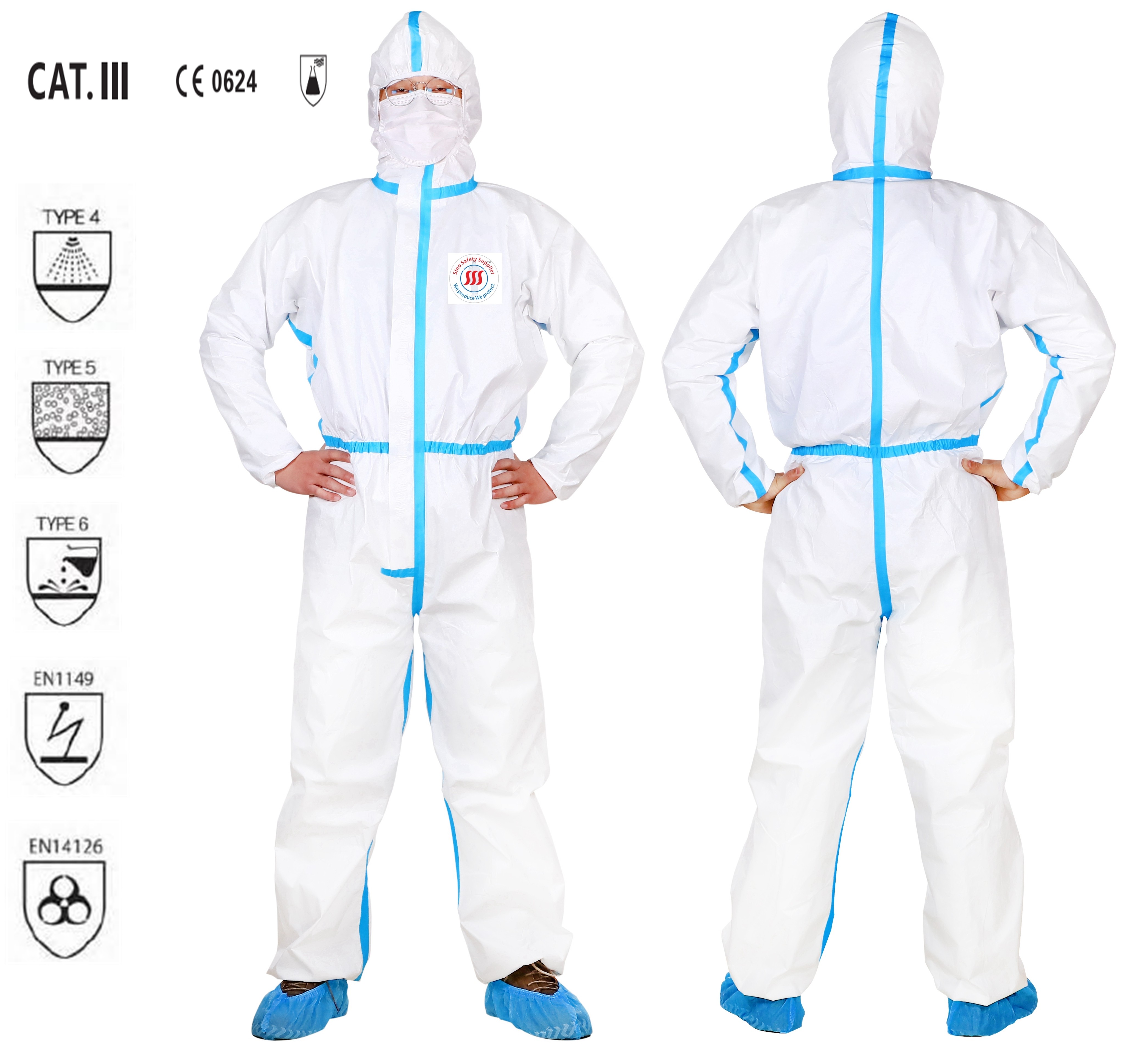 Waterproof Type 4 Disposable Coveralls Taped Disposable Coverall With Thumb Loop