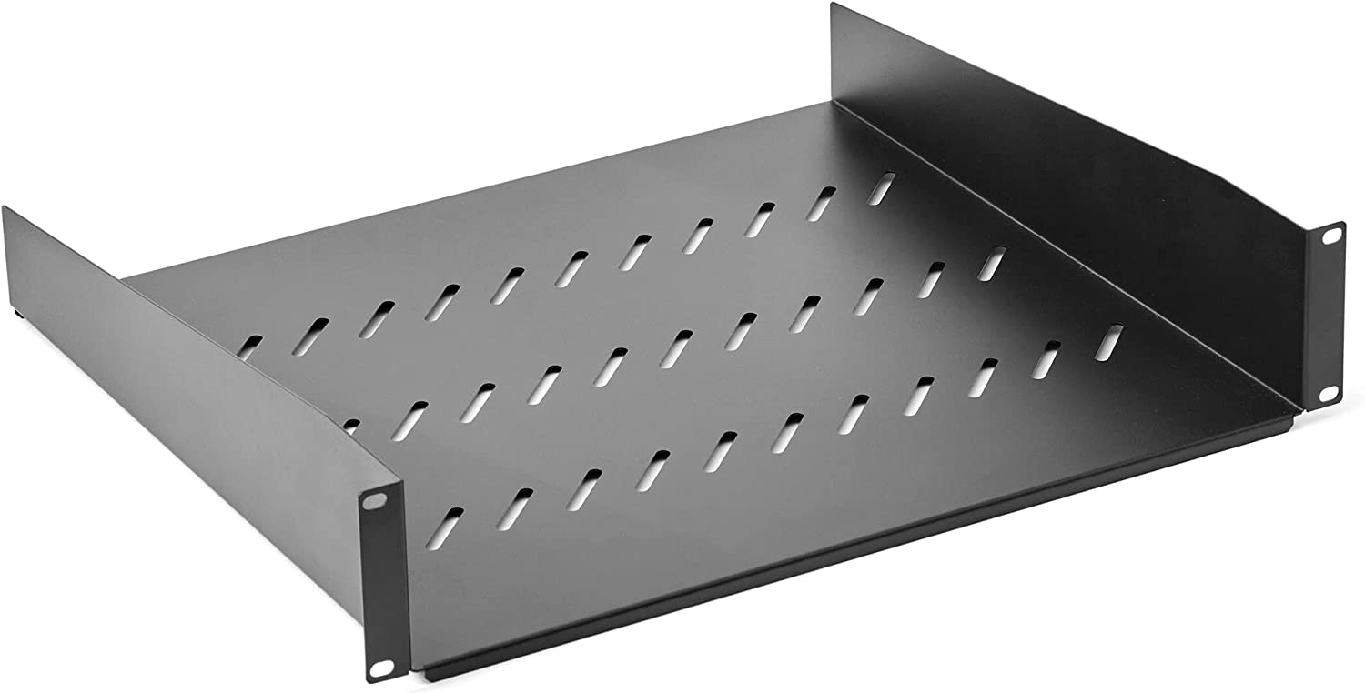 2U Server Rack Shelf Mount Tray 16" Deep for 19" Network Cabinet and Equipment Universal Vented Rack Shelf Mounting
