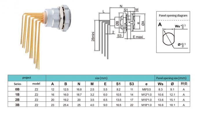 Z2 26 Pin Waterproof Circular Connectors Double Nut 90° Angle Pin Core Internal And External Nut Fixed Socket