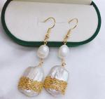 Natural Baroque Pearl Earring Fashionn Baroque Statement Wide Pearl Metallic