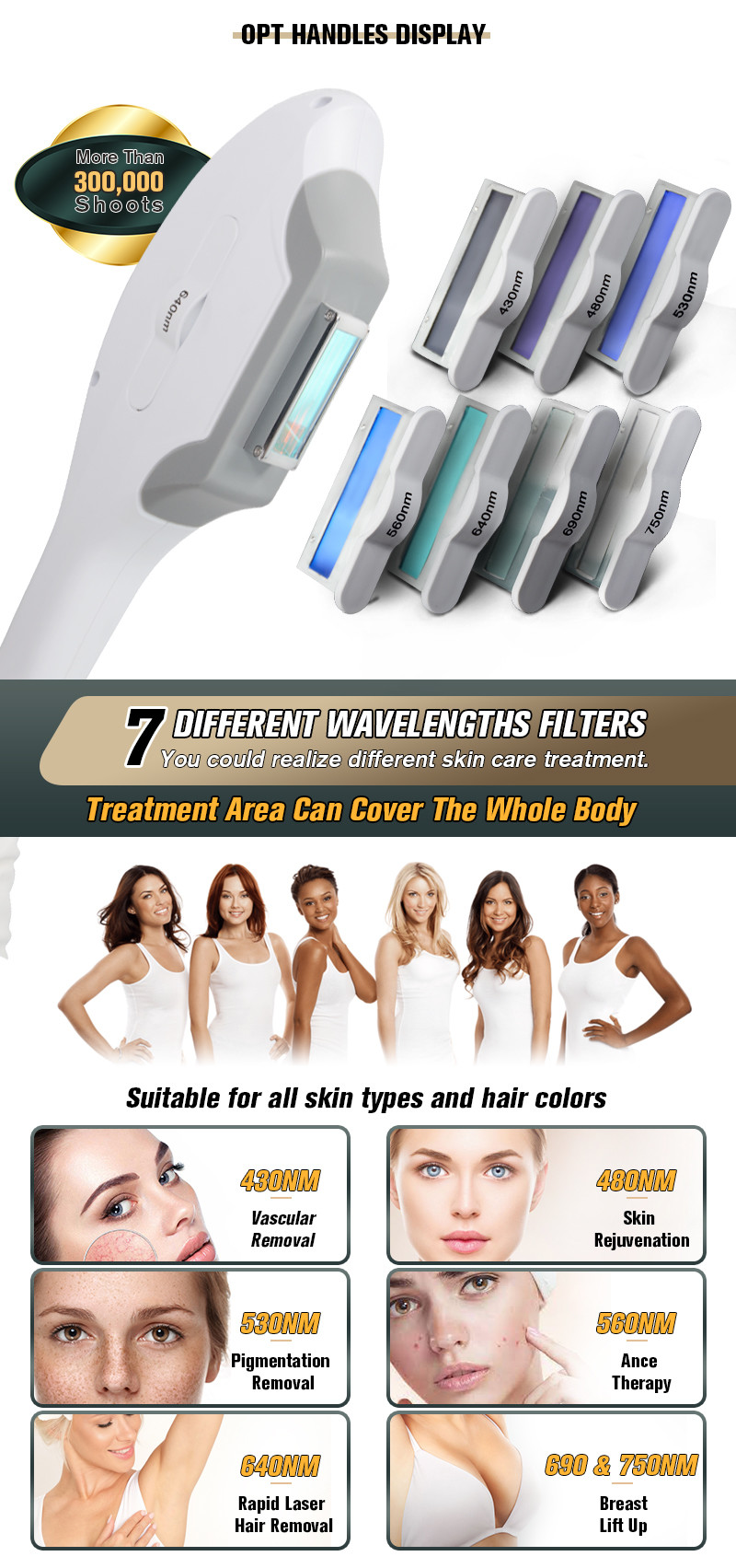 Elight Opt IPL Laser Hair Removal Machine Skin Tightening RF Nd Yag Tattoo Removal