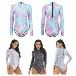 High Stretchy Mermaid Tail Swimsuit High Neck Long Sleeve Colorful Fish Scales