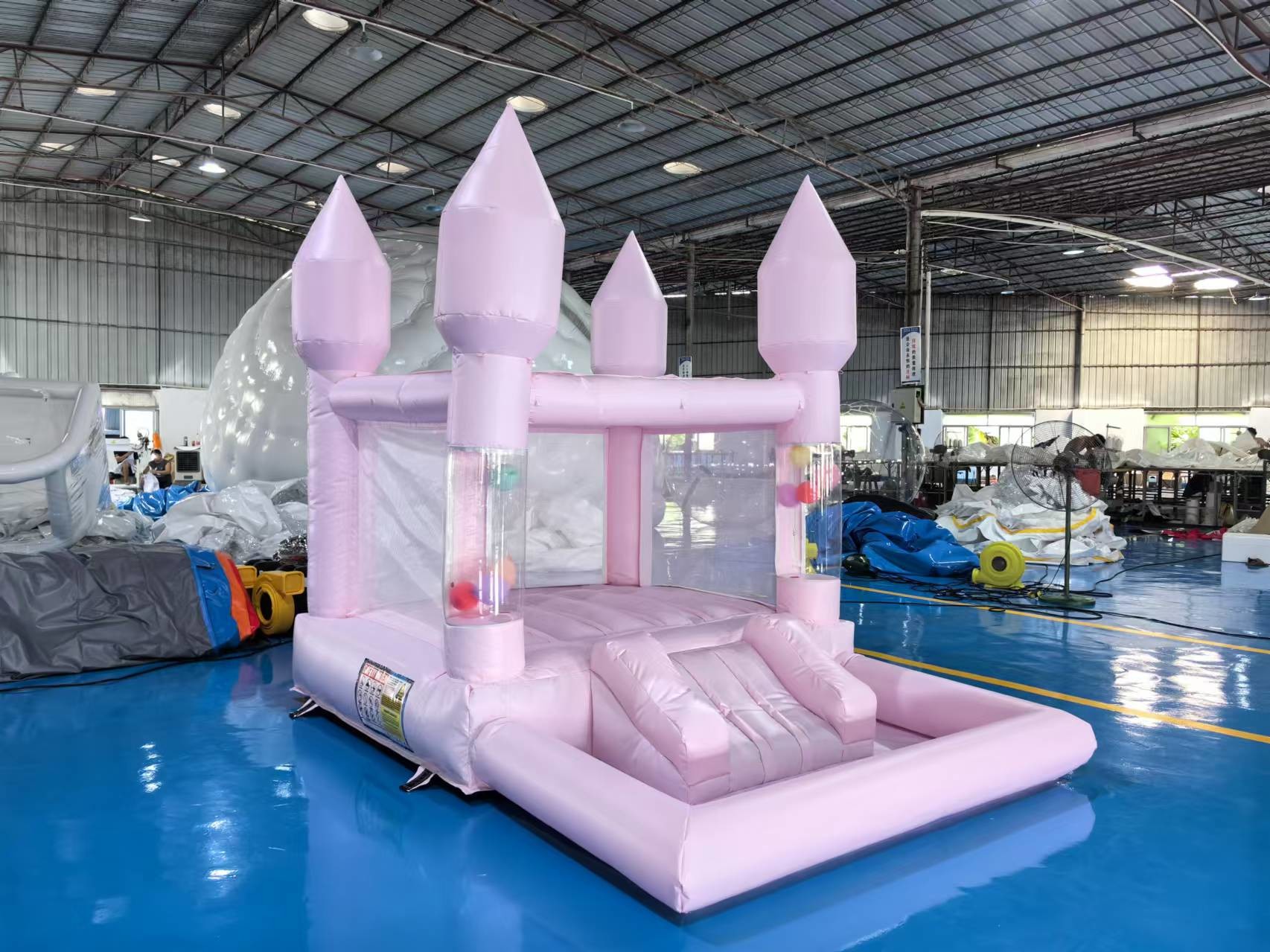 Commercial White Inflatable Castle With Ball Pit Water Slide For Entertainment