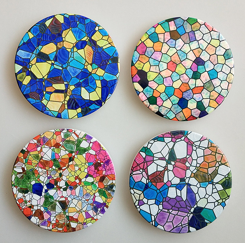 China Factory Wholesale Price 4'' Shiny Round Ceramic Cork Coaster for Gift, Promotion Use, Set of 6
