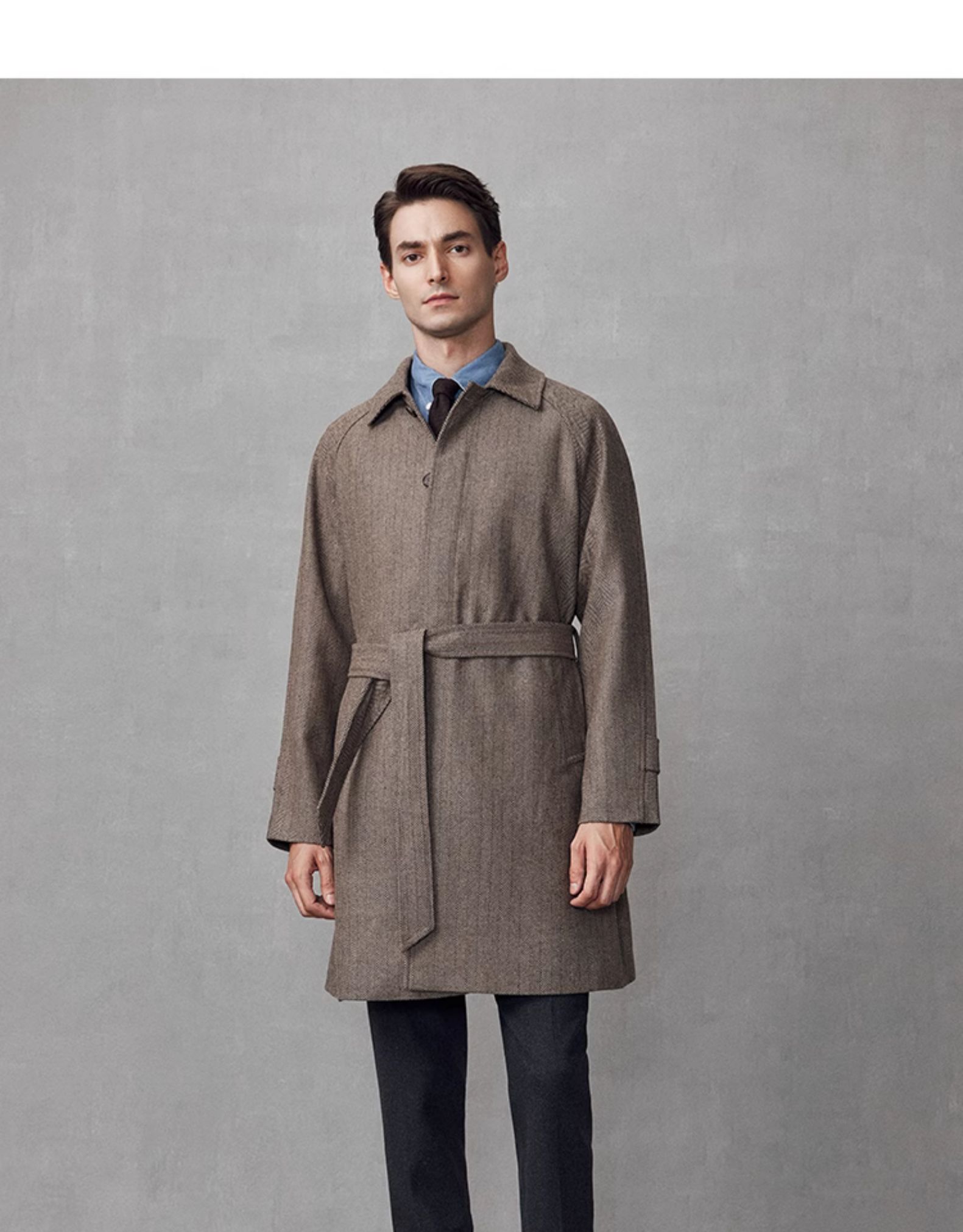 Thick British Style Tweed Vintage Brown End Wool Mid-Length Coat OEM Custom Men's Coat