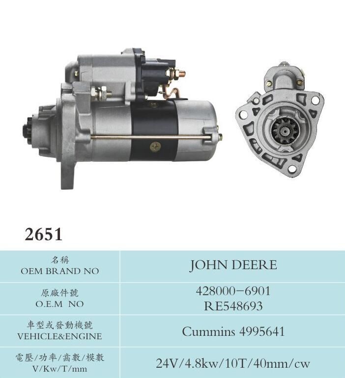 Auto Truck Starter Motor John Deere 428000-6901 RE548693 used for Cummins 4995641