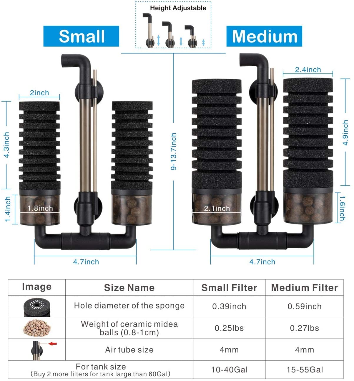 4w 10 Gallon Air Pump Sponge Filter For Aquarium