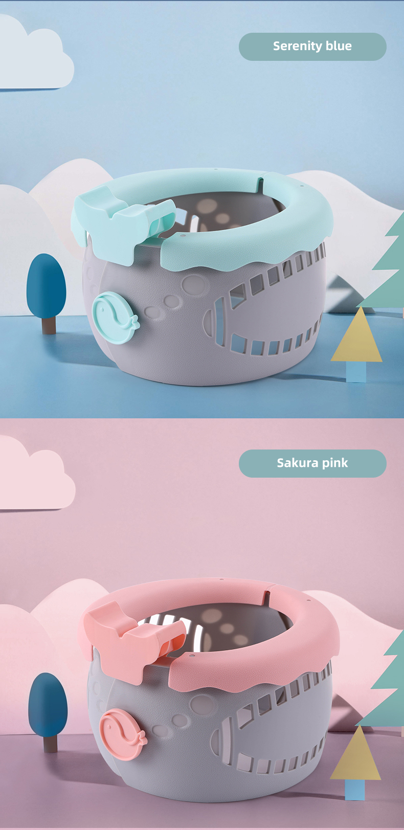 Solid Serenity Blue Sakura Pink Baby Toilet Potty Seat in PP TPE Bulk Packing 24pcs/Carton