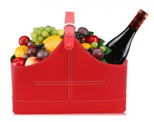 Wholesale High Quality Red pu leather gift wine fruitbasket hamper for holiday gift size41x20x27cm from china suppliers