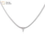 14k Stainless Steel Flat Snake Chain Necklace Cross Diamond Zircon Pendant