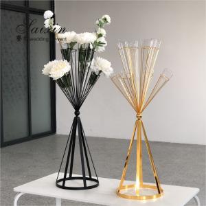 Wholesale Gold Wedding Flower Vase Stand Chic Wedding Centerpieces Glass Metal Column 100CM from china suppliers