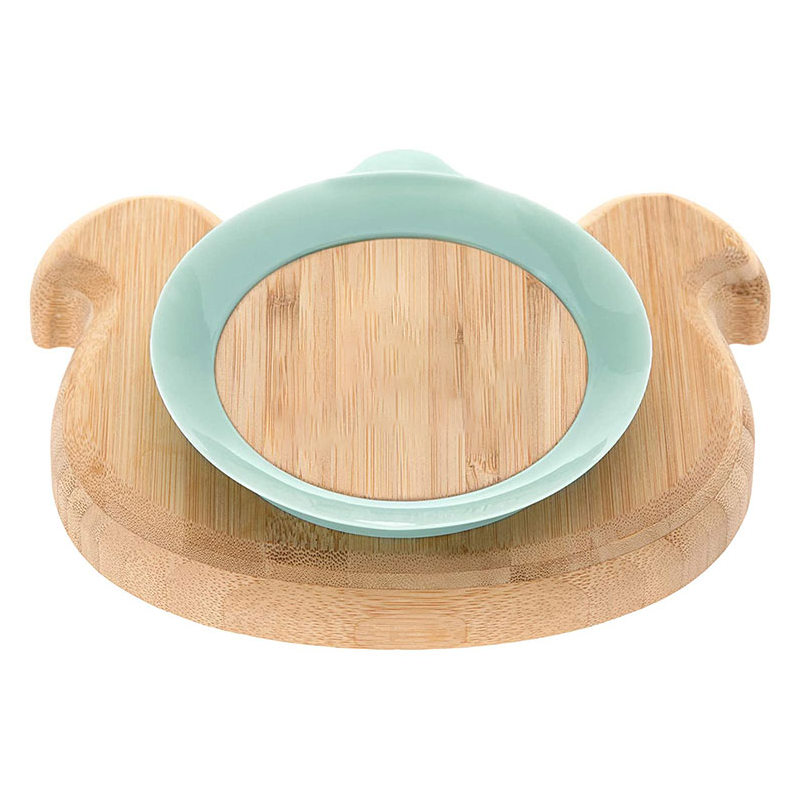 Customized Logo Cute Bear Fall-Resistant Bamboo Bowl With Feeding Spoon Silicone Base