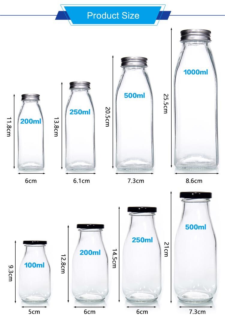 Lead Free French Round 25Oz 32Oz Glass Fresh Milk Bottles For Iced Drinks
