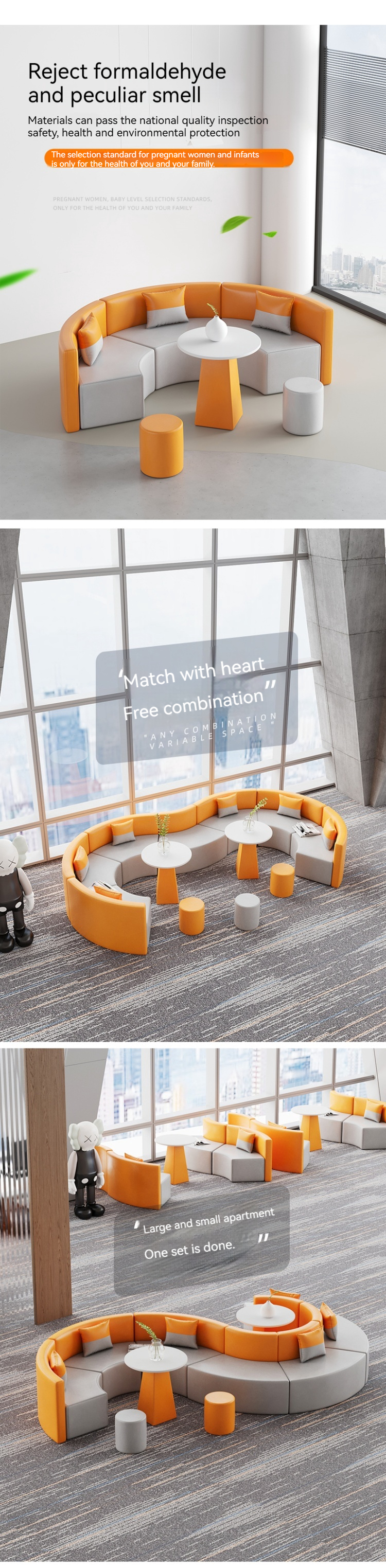 Office Furniture Simple Modern Rest Area Reception Sofa and S-Shaped Coffee Table Set