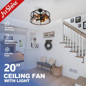 Wholesale 20 Inch Small Bedroom Ceiling Fan with Light MDF Blades Metal Cage Remote Control from china suppliers
