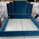 Pine Wood 6.6ft Velvet Fabric Bed 1.5m Modern King Size Bedroom Furniture