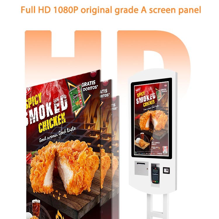 FHD 1080P 32 inch floor stand self ordering Kiosk with thermal Printer and pagers for restaurant