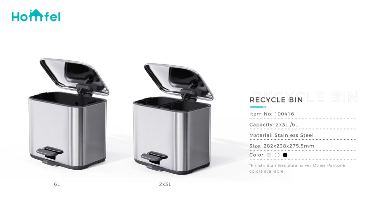 3L*2 Recycle Bins 2 division Stainless Steel Pedal Bin Rolling Cover Type household Trash Can with finger print proof