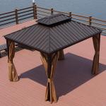 Outdoor Hardtop Gazebo Galvanized Steel Double Roof With Curtains