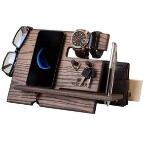Wholesale Natural Walnut Ash Wood Phone Docking Station Key Hooks Holder Wallet Stand Watch Organizer Men Gift Desktop Storage Rack from china suppliers