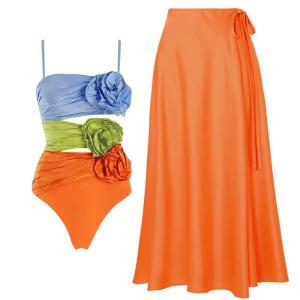 Wholesale Red Blue Green Bikini Three Swimwear Set with Padded Cups from china suppliers