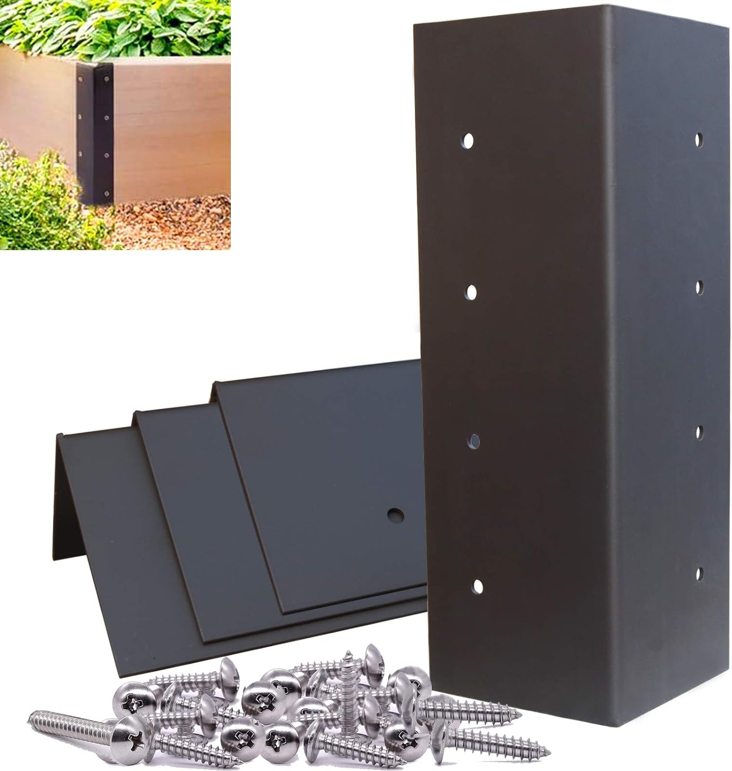 Raised Garden Bed Corner Brackets 17.25 inch Set of 4 Matte Black Finish Rustproof Steel