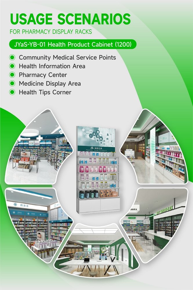 JYaS-YB-01 Professional Medical Style Health Supplement Cabinet with White Over-oiled Board and Aluminum Price Tag Slot