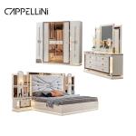 Luxury Royal Modern Wood Frame Double King Size Bed Leather Headboard Home