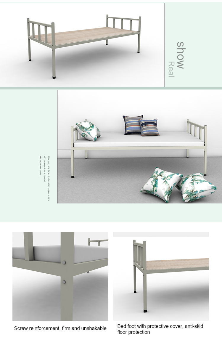 Easy Assemble Knock Down Waterproof Single Layer Gray Color Steel Bed