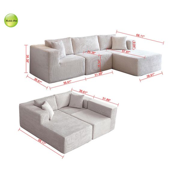 Upholstered Compressed Microfiber Fabric Couch Striped Velvet Sleeper Sectional